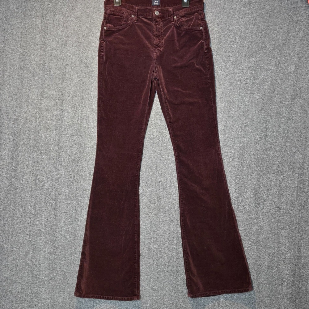 Citizens of Humanity‎ Fleetwood High Rise Flare Burgundy Velvet Size 28 x 34